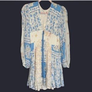 Free People Blue and White Long Sleeve Dress